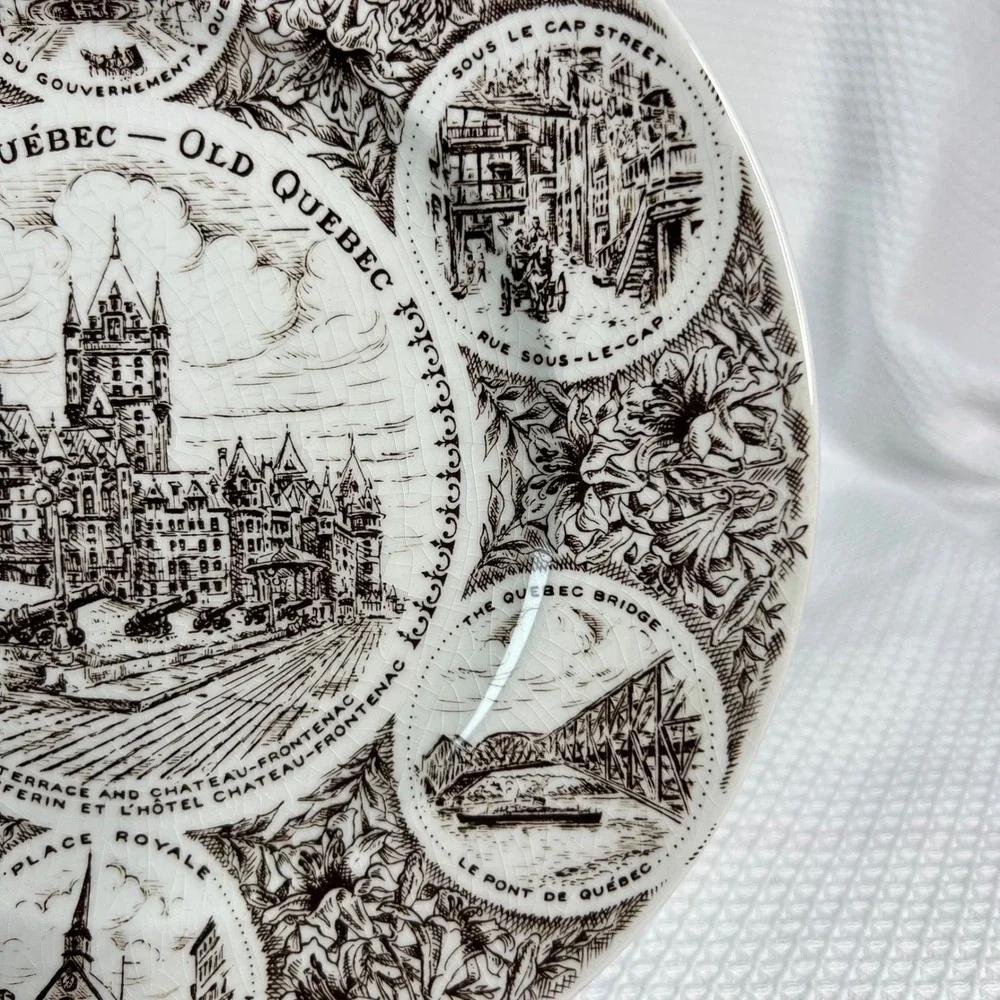 Wood & Sons Le Vieux Quebec Old Quebec Brown Transferware Ironstone Plate 10in
